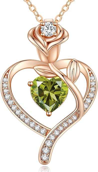 LOUISA SECRET Rose Flower Heart Birthstone Necklaces for Women, 925 Sterling Silver Fine Jewelry, Pendant Heart Necklaces Birthday Anniversary Christmas Gift for Women Wife Mom Girlfriend Lady