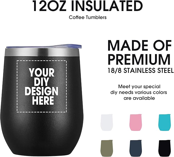 Personalized Wine Tumbler Glasses Print in USA Stainless Steel Travel Customized Coffee Cup with Lid & Straw Double Wall Insulated Mug with Colorful Text Logo Photo