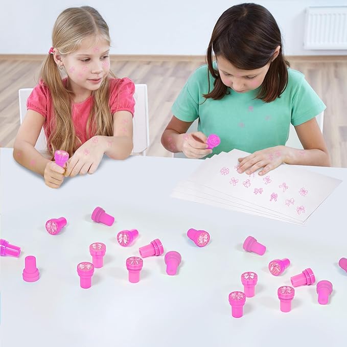 Cinrobiye 24 Pcs Pink Bow Party Favor Stampers,Coquette Pink Bow Party Supplies, Coquette Bow Birthday Party Favors Gifts,Classroom Rewards Carnival Prizes, Goodie Bag Pinata Fillers