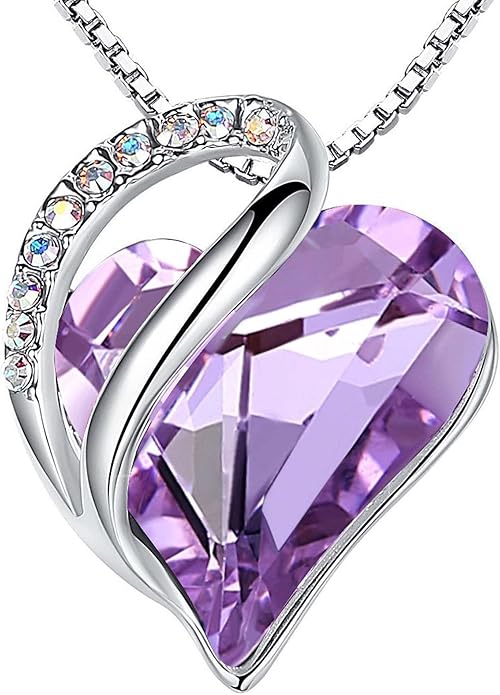 Leafael Valentine's Day Gift Necklaces for Women, Infinity Love Birthstone Heart Crystal Pendant, Birthday Anniversary Jewelry for Wife, Mom, and Her, Silver Plated, 18" + 2" Adjustable Chain