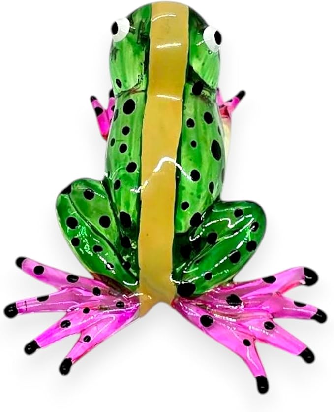 WitnyStore 2⅛" Green Yellow Black Dot Frog Artistic Blown Glass Figurine Premium Hand-Blown Statue Tabletop Decoration Unique Collectible for Adult Collectors Handcrafted Elegant Home Room Decor