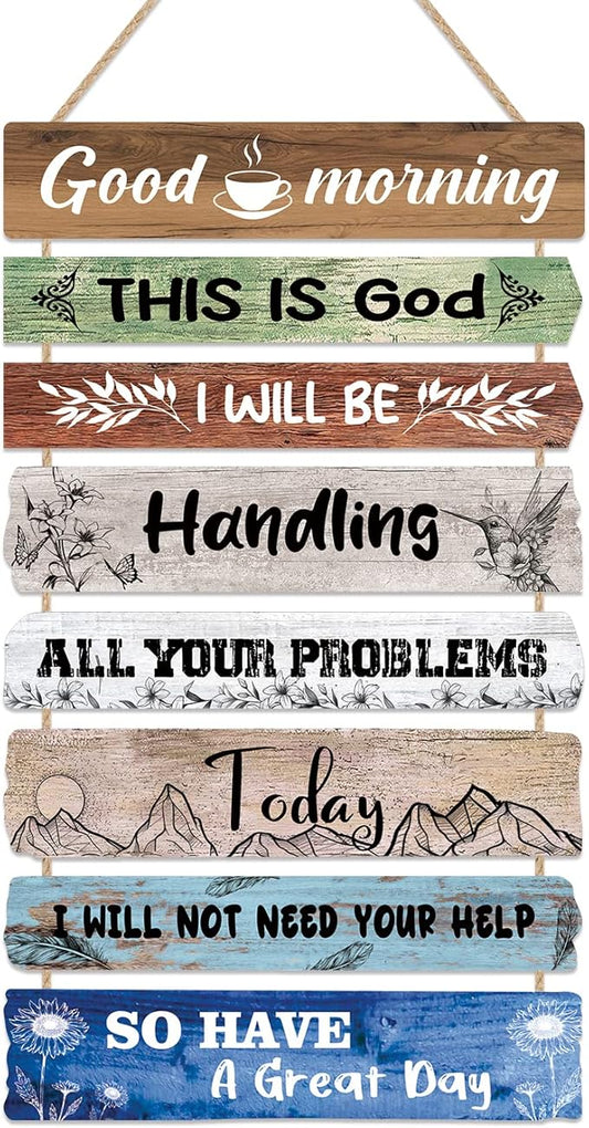 CHDITB Good Morning This is God Wooden Sign Bible Verse Scripture Wooden Hanging Plaque Retro Inspirational Quotes Canvas Wall Art for Christian Home Office Bedroom Living Room Wall Decor