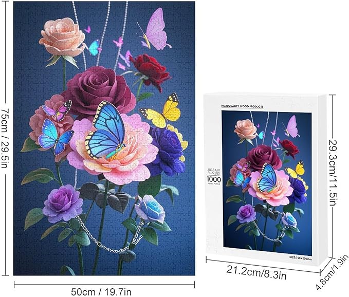 Jigsaw Puzzles for Adults 1000 Piece - Butterfly Flowers Themed Wooden Puzzles，Challenge Puzzles，Educational Games，Family Puzzles，Unique Gifts for Wall Art ，Funny Puzzles，Stress Relief Games