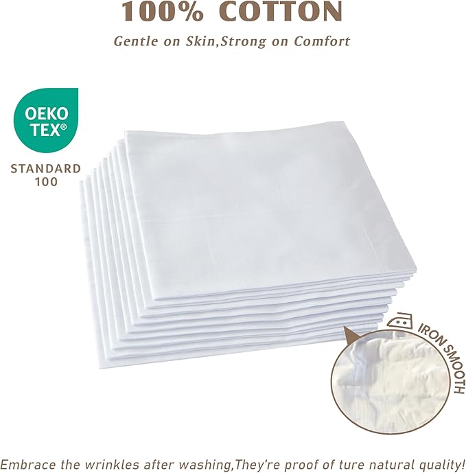 RDS HANKYTEX Men's Handkerchiefs,100% Soft Cotton,White Hankie Pack of 12 Pieces