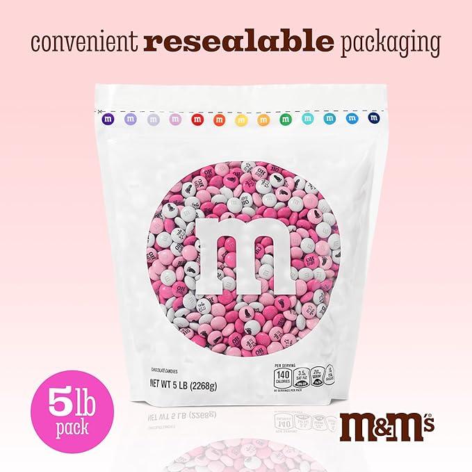 M&M'S World It's A Girl Milk Chocolate Candy 5lb Bag with Pink and White M&M'S for Baby Girl Showers Gender Reveal Parties and Baby Celebration Favors