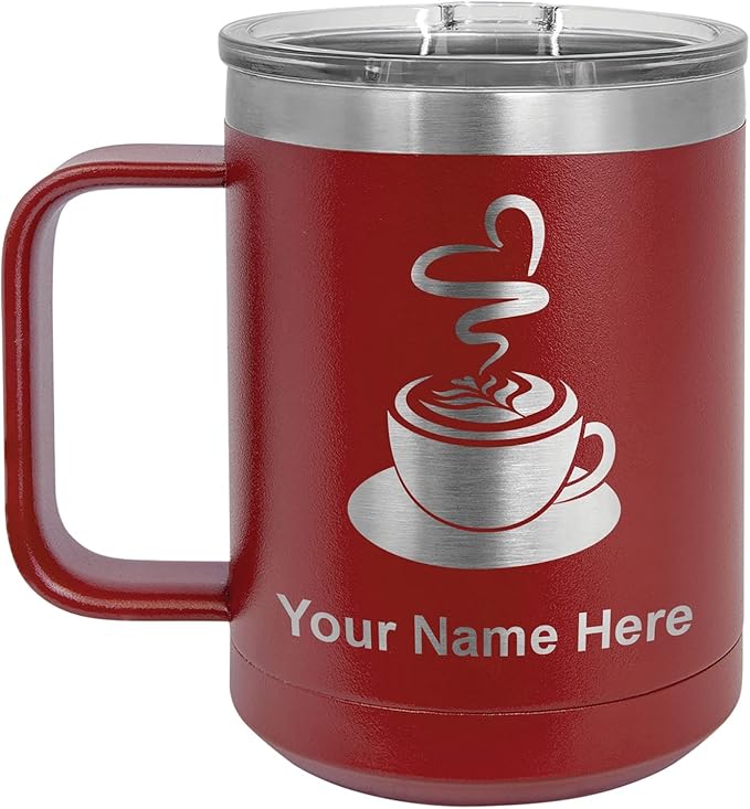 LaserGram 15oz Vacuum Insulated Coffee Mug, Cup of Coffee, Personalized Engraving Included (Maroon)