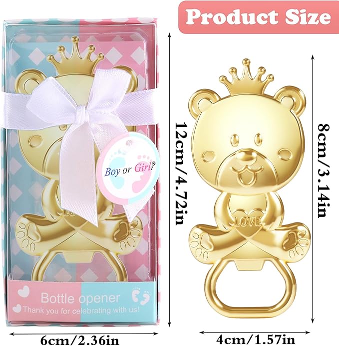 24 pcs Baby Shower Party Favor Bottle Opener Party Supplies Decoration Baby Shower Return Gift for Guest Baby Shower Souvenir for Boy or Girl Bridal Shower Bar Tools (Blue and Pink Bear)