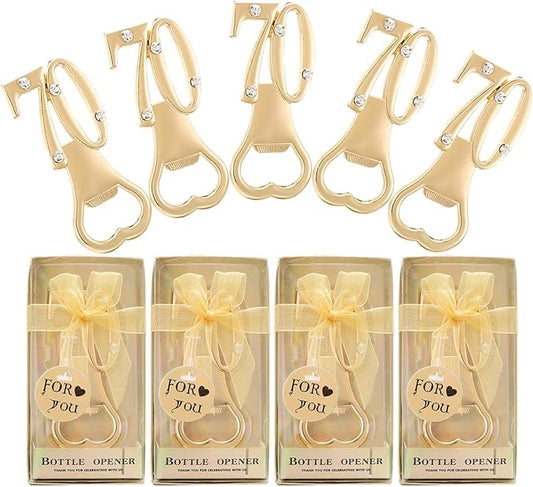 24 pcs gold themed 70th birthday bottle openers favored for 70th anniversary wedding party gifts, 70 birthday party souvenirs or party decorations (Gold, 70 style)