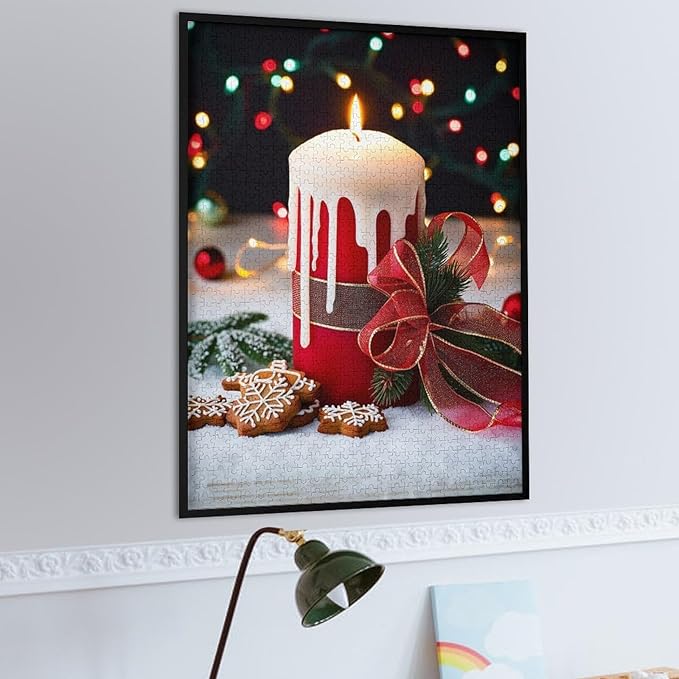 Merry Christmas, Christmas Candles Wooden Puzzle 1000 Pieces Jigsaw Puzzles for Adults Puzzle Educational Toys Challenging Fun Games Gifts for Elders Kids Family and Friends