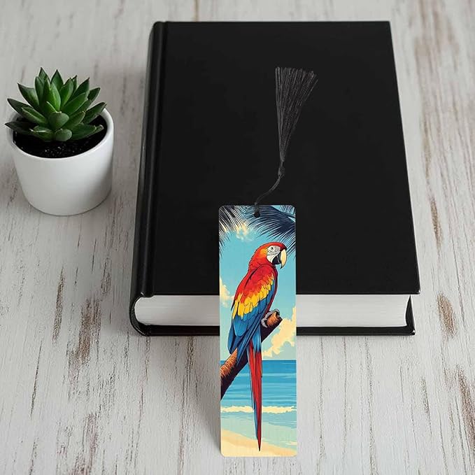 Parrot Bookmarks 5 Pcs with Tassels Bird Palm Summer Beach Wooden Bookmarks for Reading Women Students Teacher Reader