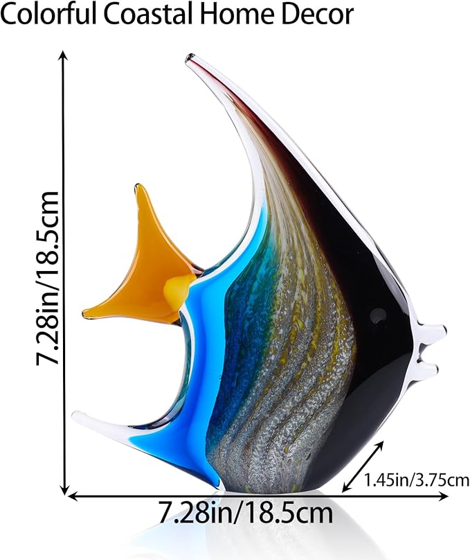 DOVDOV Hand Blown Glass Fish Sculpture, Colorful Glass Fish Decorations, Colorful Home Decorations for Bookshelf, Office, Living Room TV Stand, Room Decor Aesthetics.