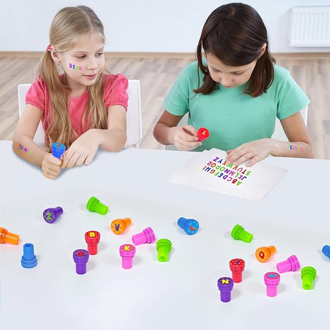 Cinrobiye 26 Pcs Alphabet Stamper, A-Z Letter Stamp Set for Classroom Rewards Birthday Party Favors Preschool Learning Crafts Goodie Bag Fillers pinata