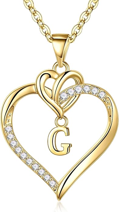 STORUP Valentines Gifts for Women Teen Girls - Heart Initial Necklaces for Women Girls, 14K-Gold-Plated CZ Initial A-Z Heart Necklaces for Teen Girl Jewelry Valentines Gifts for Her Mom Wife Sister