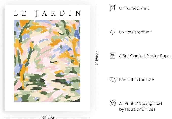 HAUS AND HUES Impressionist Art Posters, Danish Pastel Wall Decor, Artsy Room Prints, Le Jardin Art Exhibition Poster (Unframed, 16"x20")