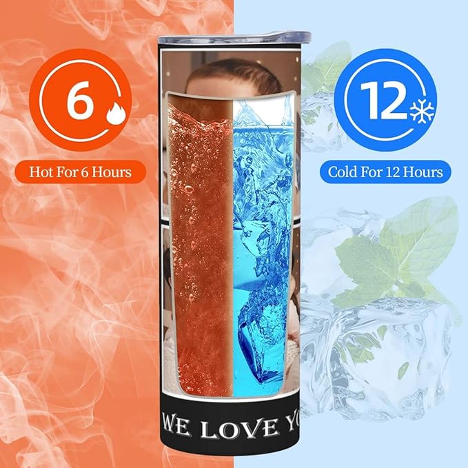 Personalized Custom tumbler Coffee Mug with Lid and Straw Hot and Cold Stainless Steel Vacuum Insulated Travel Mug with Photo Personalized tumbler Gift (20 oz, Cylinder, 5 photos)