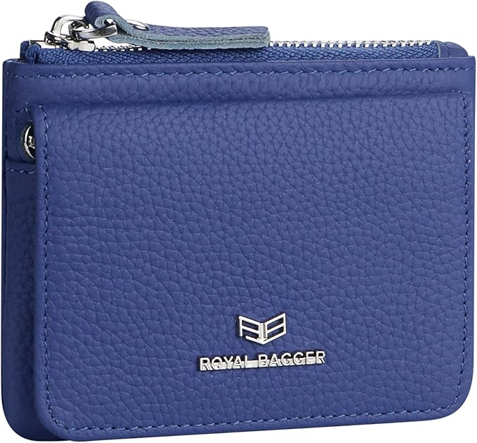 Royal Bagger Genuine Leather Women's Coin Purse - RFID Blocking Small Wallet, Casual Zipper Change Pouch for Daily Use 3200 (Royal Blue)