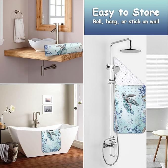 Bathtub Mat Non Slip, Turtle Extra Long Bath tub Mat Shower Floor Mat with Suction Cups and Drain Holes for Adults Kids Elderly 40 X 16 Inch