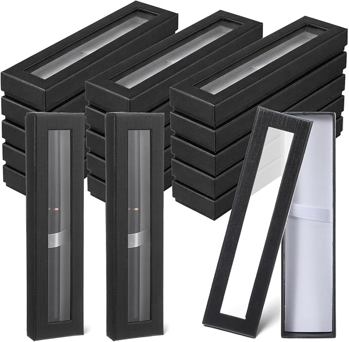 36 Pcs Black Empty Pen Gift Box, Cardboard Pen Display Boxes with Clear Window, Pens Presentation Box Single Packaging Case for Jewelry Gift Business Birthday Souvenir Office Supplies