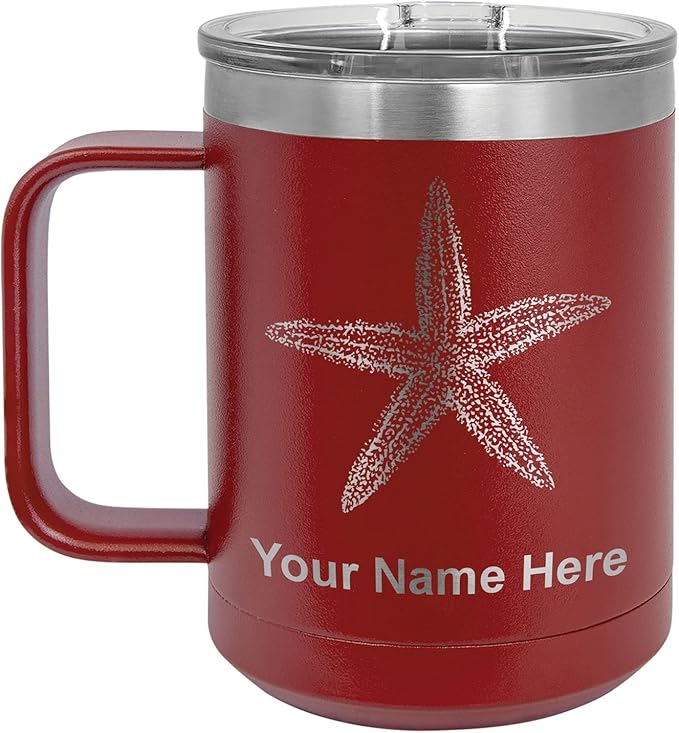 LaserGram 15oz Vacuum Insulated Coffee Mug, Starfish, Personalized Engraving Included (Maroon)