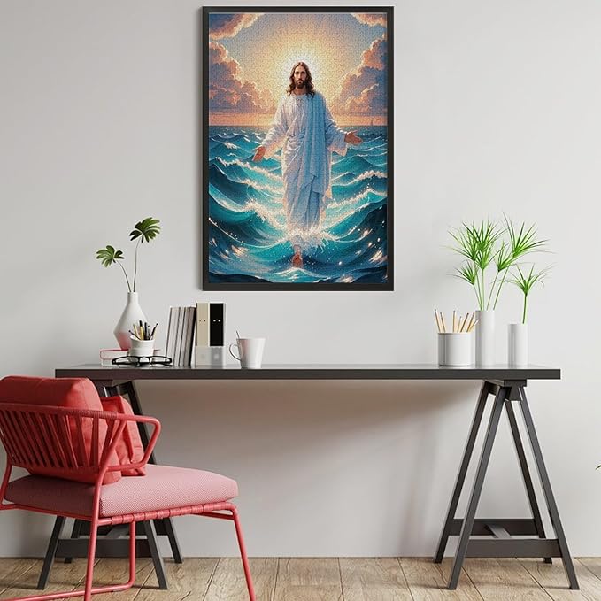 Jigsaw Puzzles for Adults 1000 Piece - Jesus Walk On Sea Wooden Puzzle，Funny Puzzle，Unique Gifts for Wall Art ，Family Puzzles，Educational Games，Challenge Puzzles