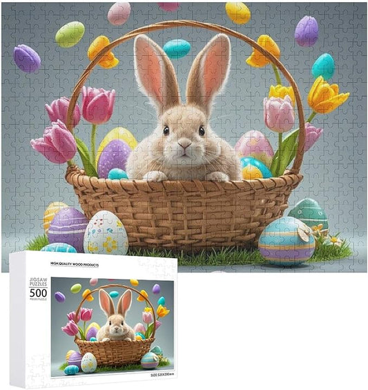 Wooden Puzzle - Easter Tulips Bunny Jigsaw Puzzles，Wooden Puzzles for Adults 500 Pieces Challenge Puzzles，Educational Games，Family Puzzles，Unique Gifts for Wall Art,Funnny Puzzles