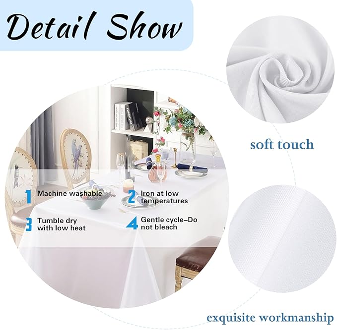 10 Pack White Table Cloth Rectangle Table 60 x 102 Inch Tablecloths for 6 Foot Rectangle Tables. Stain and Winkle Resistant Polyester Washable White TableCloths for Parties Wedding Dining