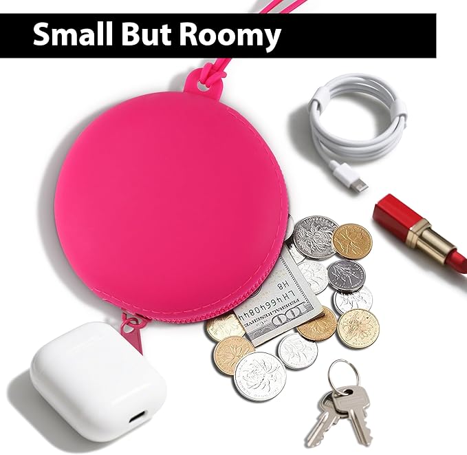 Coin Purse for Women – Silicone Small Coin Pouch with Kiss Lock for Coins, Keys, Lipstick, and Earphones – Mini Cute Change Purse for Daily Life, Cars, Travel, Party (Wristlet/Rose Red)