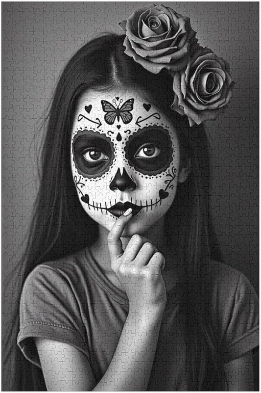 Funny Wooden Puzzle - Gorgeous Sugar Skull Lady Day of The Dead Puzzle for Adult 1000 Piece，Wooden Jigsaw Puzzles Art Leisure Game Fun Suitable Family Friends Educational Learning Games Gift