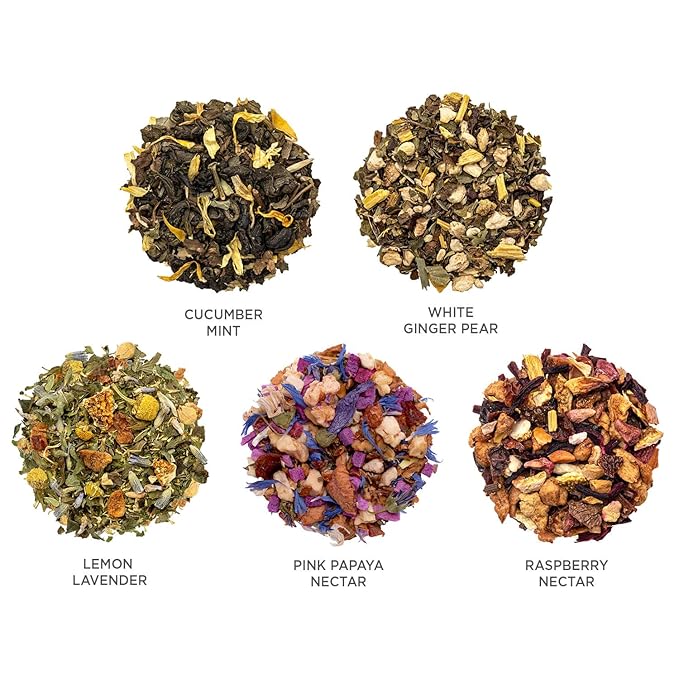 Tea Forte Premium Petite Presentation Box Gift Set Sampler, 10 Count, 2 of Each Blend Individually Wrapped Handcrafted Pyramid Infuser Bags, Mariposa Tea