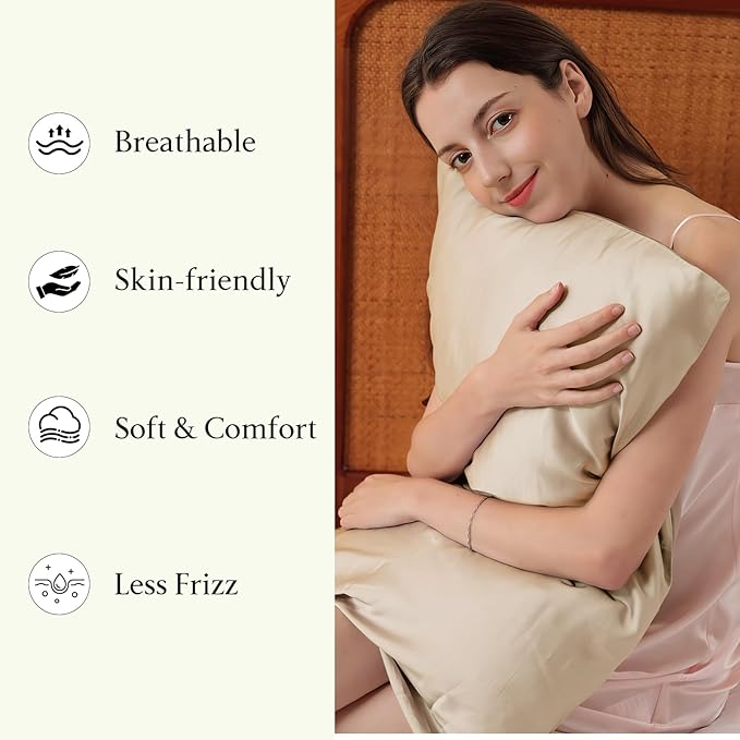 Mulberry Silk Pillowcase for Hair and Skin, Luxury Double Sided Pure Silk Pillowcase, 29x19 Inches, 1Pc (Apricot)