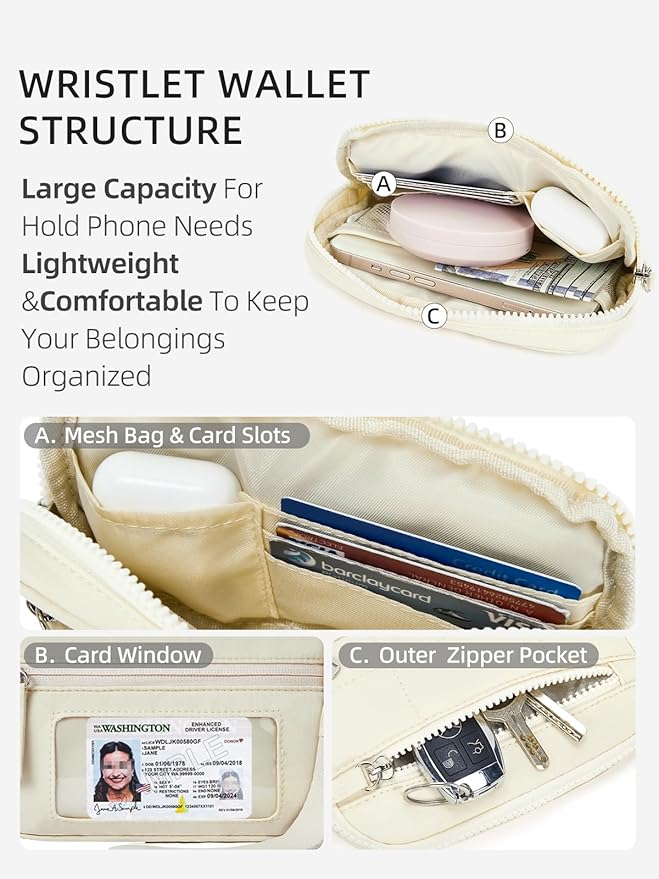 WESTBRONCO Wristlet Wallets for Women Nylon Quilted RFID Wallet with 3 Zipper Purse for Travel