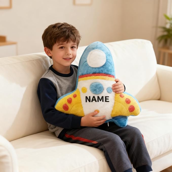 Custom Name Rocket Shaped Pillow Personalized Space Rocket Decorative Pillow with Kids Name Perfect Birthday Pillow for Boys Girls