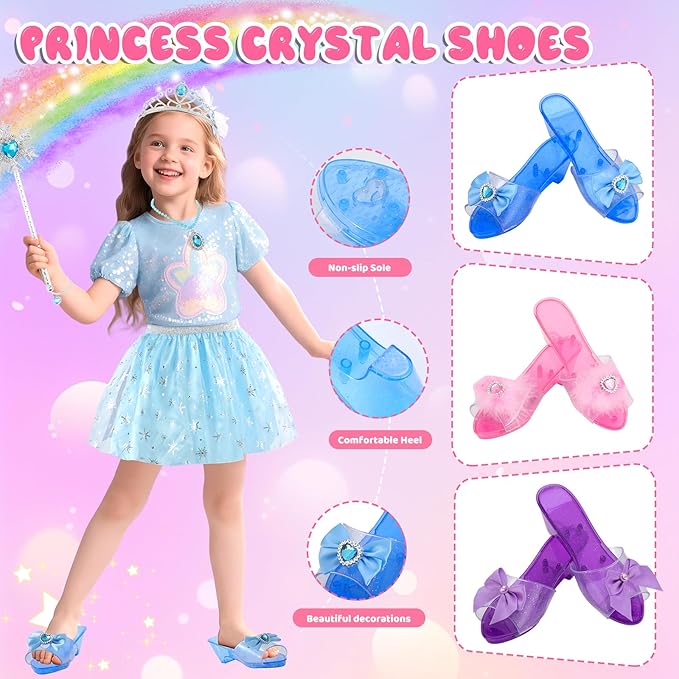 Princess Dress Up Clothes for Girls 4-6: Princess Toys Kit with Shoes, Skirts, Crown & Play Jewelry, Gifts for Girl