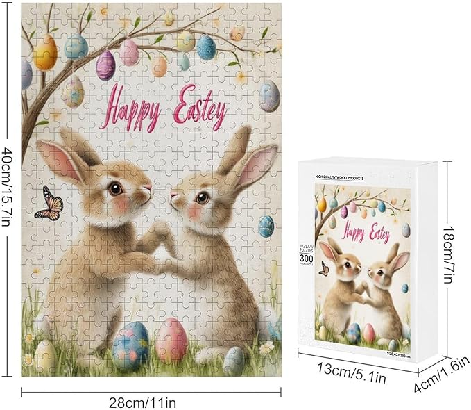 Wooden Puzzle - Easter and The Rabbit Jigsaw Puzzles，Wooden Puzzles for Adults 300 Pieces Unique Gifts for Wall Art，Challenge Puzzles，Educational Games，Family Puzzles