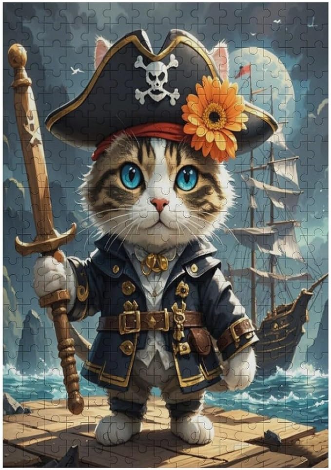 Wooden Puzzle - Classic Pirate Cat Leader Jigsaw Puzzles，Wooden Puzzles for Adults 300 Pieces Challenge Puzzles，Educational Games，Family Puzzles，Unique Gifts for Wall Art