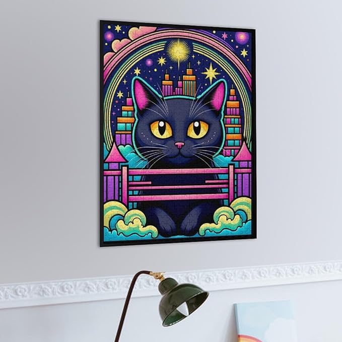 Wooden Puzzle - Dreamy Starry Night Cat Jigsaw Puzzles，Wooden Puzzles for Adults 500 Pieces Challenge Puzzles，Educational Games，Family Puzzles，Unique Gifts for Wall Art