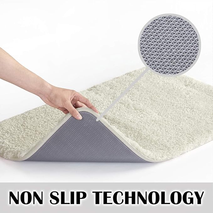 Suchtale Non Slip Bath Mat - Soft Microfiber Shaggy Bath Mat for Bathroom, Machine Washable, Thick Plush, Water Absorbent (16 x 24 Ivory)