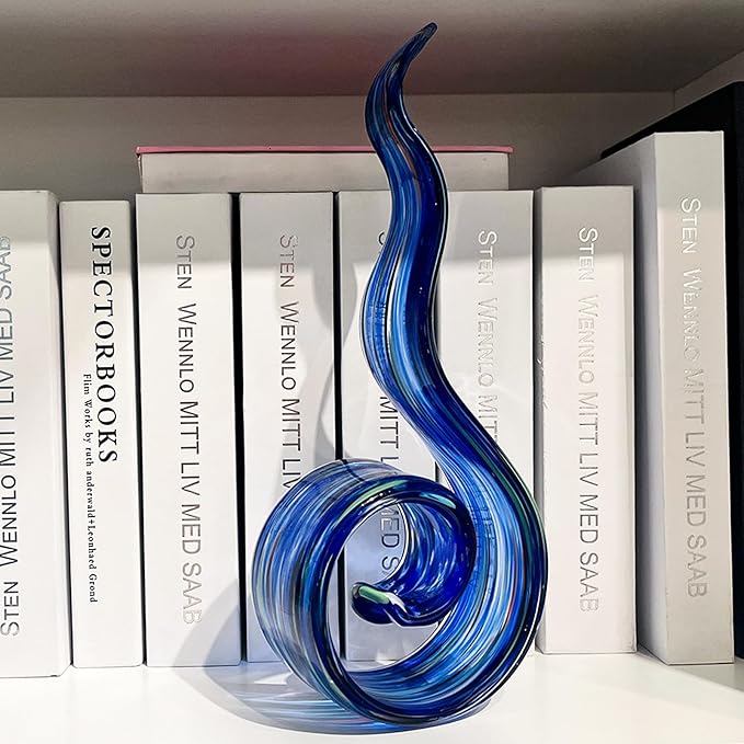 11.4" Tall Hand-Blown Glass Sculpture Murano-Style Sculpture Art Ornament Statue Figurines Home Decor Accent Piece Coastal Ocean Nautical Home Decor,Shelf,TV Stand,Tabletop Centerpieces,Wonderful Gift