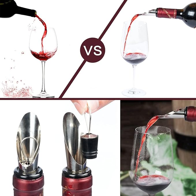 9 PCS Corkscrew Wine Opener Set, Stainless Steel Cork Screw Rabbit Wine Bottle Opener Kit Including Foil Cutter, Pourer, Vacuum Wine Stopper Corkscrews etc, Luxury Wine Sets Gifts for Women & Men