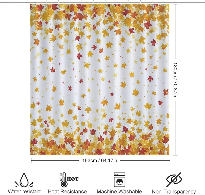 Fall Falling Maple Leaves Shower Curtain Waterproof Washable Fabric Bathroom Shower Curtains for Bathroom Decorations Home Indoor Decor 64x72Inch
