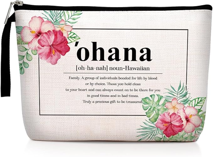 Hawaii Gifts Hawaiian Souvenirs Hawaiian Gifts for Women Hawaiian Tropic Ohana Makeup Bag Appreciation Gifts for Aunt Sister Grandma Cosmetic Bag Travel Bag for Christmas New Year's Day Birthday