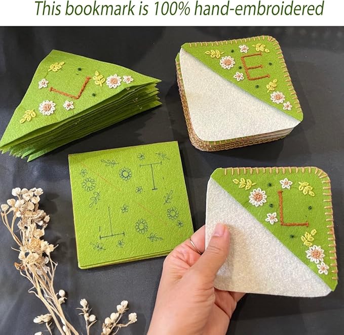 Personalized Hand Embroidered Corner Bookmark, Bookmarks for Women, Personalized Bookmark for Book Lovers, Cute Flower Book Mark by HNQCPCVU (N, Green)
