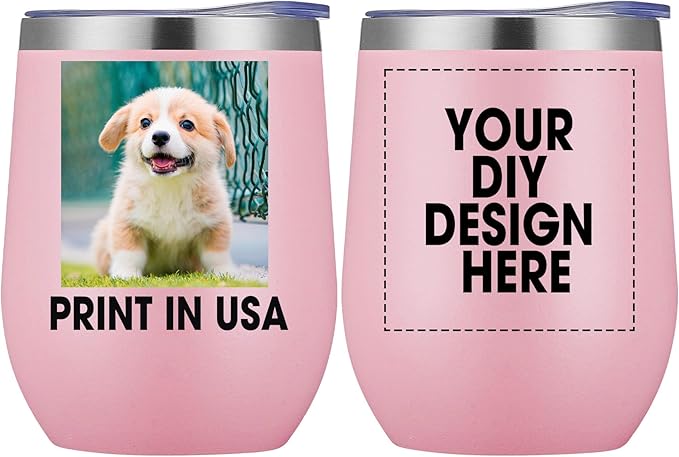 Personalized Wine Tumbler Glasses Print in USA Stainless Steel Travel Customized Coffee Cup with Lid & Straw Double Wall Insulated Mug with Colorful Text Logo Photo