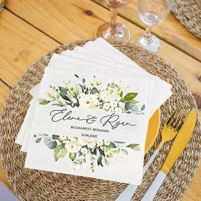 Personalized Wedding Cocktail Napkins, Customized Monogram Wedding Napkin, Custom Dinner Napkins For Bridal Shower, Beverage Cocktail Luncheon Dinner, Engagement Party Decorations, Anniversary Decor