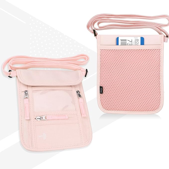WALNEW Passport Holder Neck Pouch Travel Wallet for Women and Men, RFID Blocking Security Slim Traveling Wallet with Around Neck Lanyard Strap