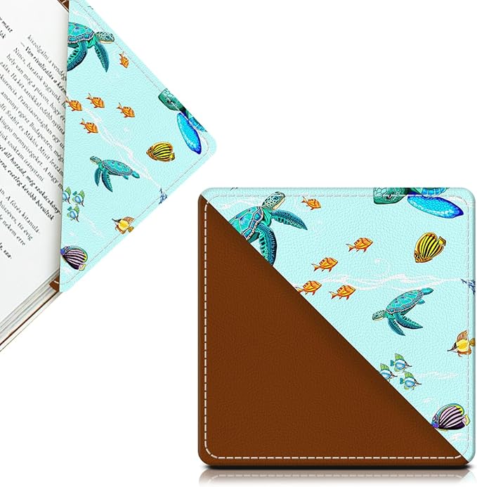 Cute Leather Bookmarks, Fun Triangle Making Corner Bookmark, Book Accessories for Reading Book Lovers, Unbreakable Page Markers for Women Men Cute Sea Turtle