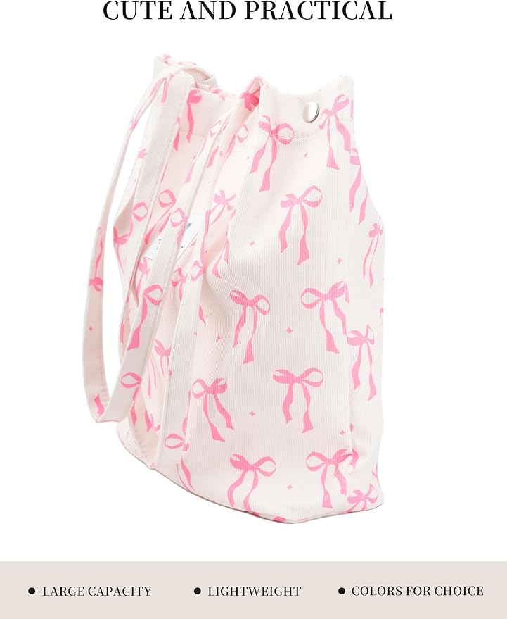 Corduroy Tote Bag Cute Tote Bags for Women Shoulder Bag with Inner Pocket for Work Beach Travel and Shopping Grocery