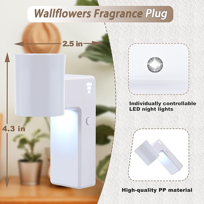 1 Pcs Wall Fragrance Plug in with Night Light Compatible with Bath and Body Works Wallflowers, with 3-Speed Adjustable Fragrance Essential Oil Diffuser for Home, White