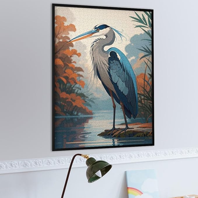 Jigsaw Puzzles for Adults 1000 Piece - Blue Heron On The Water Themed Wooden Puzzles Challenge Puzzles，Educational Games，Family Puzzles，Unique Gifts for Wall Art ，Funny Puzzles