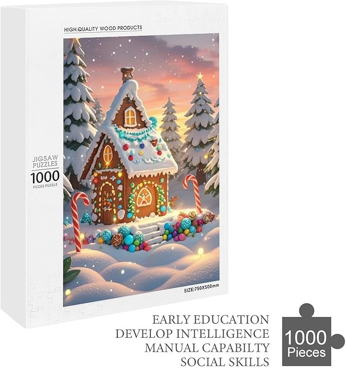Wooden Puzzle - Christmas Gingerbread House and Candy Jigsaw Puzzles，Wooden Puzzles for Adults 1000 Pieces Challenge Puzzles，Educational Games，Family Puzzles，Unique Gifts for Wall Art